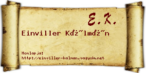 Einviller Kálmán névjegykártya