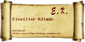 Einviller Kálmán névjegykártya